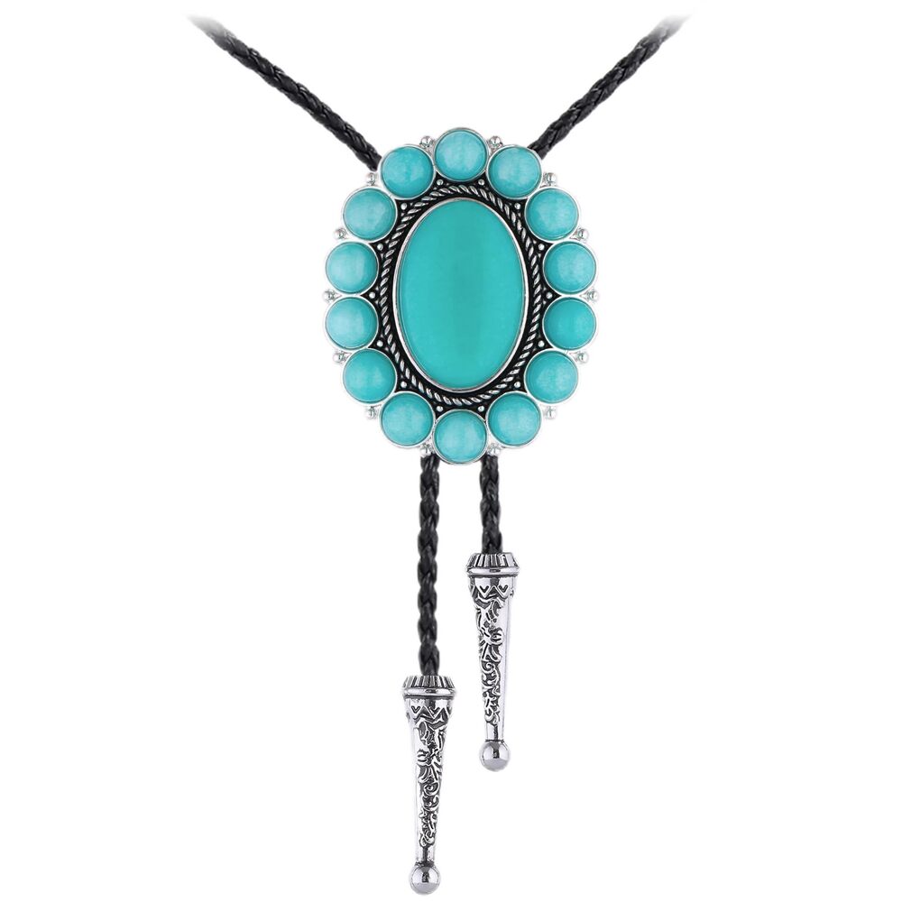 5543 Bolo Tie Blue Turquoise Bolo Tie Western Cowboy Necklace Adjustable